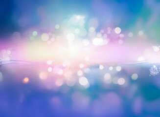 Poster - Abstract blurry background with bokeh lights in shades of blue, pink, yellow, and green creating a dreamy and soft atmosphere.