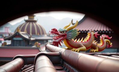 Close up of a colorful dragon on an rooftop of the one thousand buddhas temple in france chinese architecture architecture culture china chinese travel temple asia building traditional