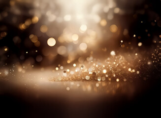 Leinwandbilder - Golden bokeh lights create a dreamy and magical atmosphere.  Soft, warm tones of brown and gold blend with sparkling, blurred lights to evoke a sense of elegance and celebration.