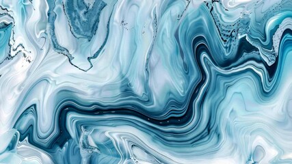 Poster - An artist skillfully mixes blue and white paints to create stunning abstract art in a bright, airy studio space
