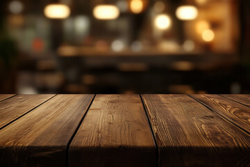 Poster - rustic wooden table in kitchen setting, with blurred background creating warm and inviting atmosphere. Perfect for gatherings and culinary activities