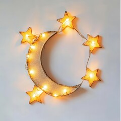 Wall Mural - Moon and star string lights isolated on white background