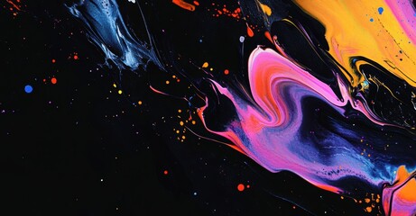 Poster - A vibrant abstract artwork featuring swirling colors of pink, blue, and orange against a black background, creating a dynamic and eye-catching effect.