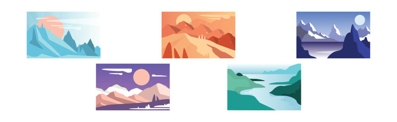 Poster - Contemporary Outdoor Mountain View and Scenery Vector Set