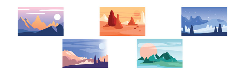 Poster - Contemporary Outdoor Mountain View and Scenery Vector Set