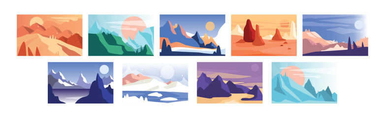 Poster - Contemporary Outdoor Mountain View and Scenery Vector Set
