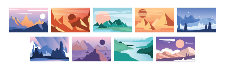 Poster - Contemporary Outdoor Mountain View and Scenery Vector Set