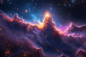 Wall Mural - nebula swirls in deep purple and turquoise stellar formations illuminating cosmic dust clouds with d