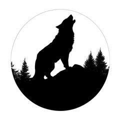 Wall Mural - wolf howling at the moon silhouette