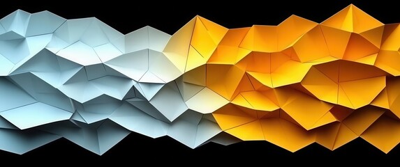 Poster - Abstract geometric pattern showcasing dynamic waves of color, blending shades of blue and yellow. Ideal for modern designs and artistic projects.