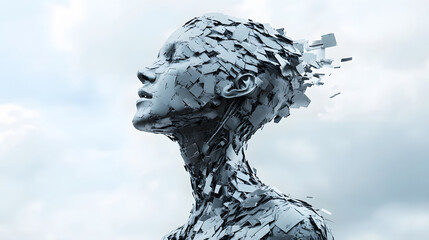 Poster - Abstract sculpture of a head made of fragmented materials