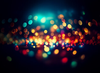 Wall Mural - colorful bokeh lights on a deep dark backdrop. blurred circles of light in many colors create a fest