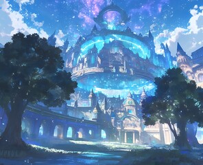 Wall Mural - A fantasy anime-style Fortress of Solitude radiates ethereal light creating a mystical atmosphere