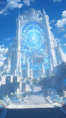 Wall Mural - A fantasy anime-style Fortress of Solitude radiates ethereal light creating a mystical atmosphere