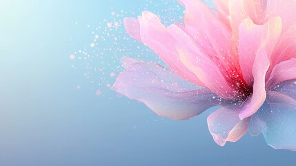 Poster - a digital technology-inspired fantasy scene with glass crystal flowers, designed as an abstract grap