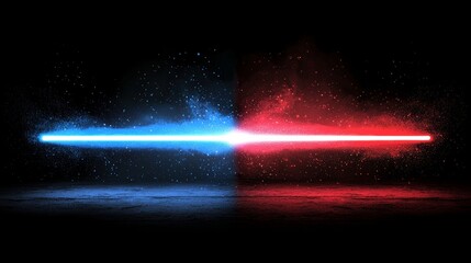 Poster - Shining blue and red light lines on a black background, forming an abstract light effect