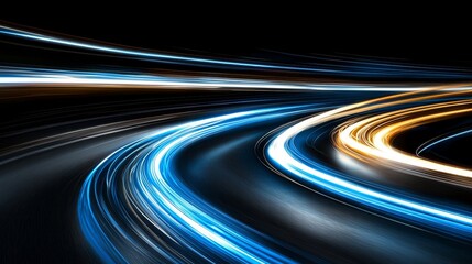 Fototapete - A design featuring abstract blue light streaks against a black background. Dynamic neon lines create a modern digital wallpaper perfect for tech concepts