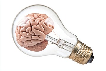 Poster - isolated image of a light bulb with a glowing brain inside