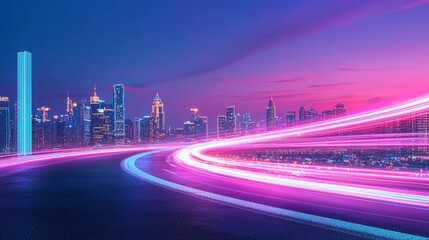 Poster - A dynamic 3D image showcasing flowing blue and purple light lines against a dark backdrop
