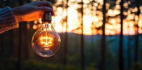 Poster - A luminescent bulb casts a nurturing glow on a dark path, evoking concepts of guidance and ingenuity