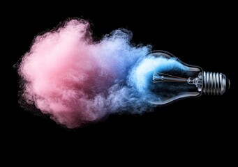 Poster - vivid colors, blast, glowing light bulb, creative flow, innovation, rainbow burst, lively, inventive