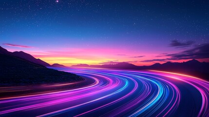 Fototapete - 4. Light cascades in vibrant blues and oranges, glowing and flowing