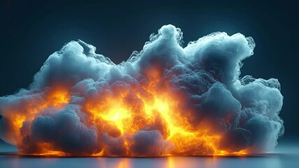 Poster - Fiery Cloud Burst: A dramatic, stylized depiction of a massive cloud erupting with fiery energy, creating a captivating spectacle of light and shadow.
