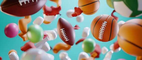 Fototapete - Sports equipment on a dynamic backdrop, featuring motion blur effects, in a futuristic style with high contrast, showcasing digital artistry