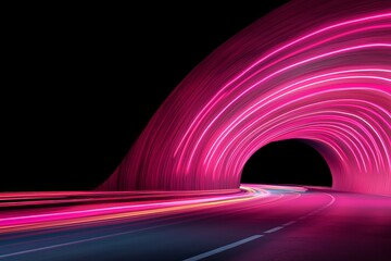 Poster - Abstract red lines signify the speed of the road in red. They form red light trails on a dark background, highlighting high speed and fast motion blur effects