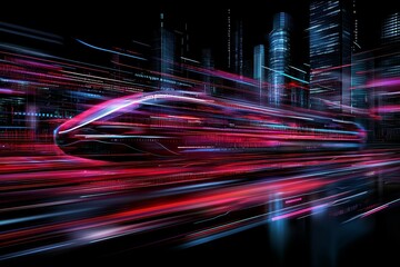 Poster - Abstract red lines symbolize the road speed in red. Red light trails on a dark background, showcasing a high-speed and swift motion blur effect