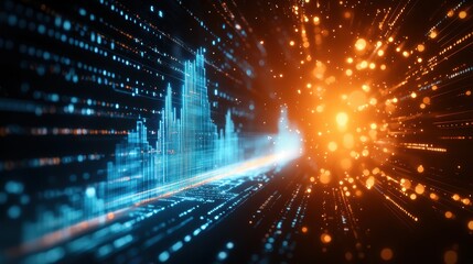 Poster - A visually striking representation of data visualization, featuring blue sound waves and bright sparks against a dark background, symbolizing energy and technology.