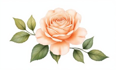 Canvas Print - Beautiful peach rose with green leaves