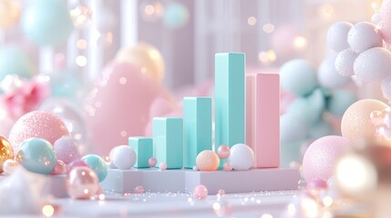 Aufkleber - A pastel-themed bar chart surrounded by decorative spheres, creating a whimsical and modern visual for data presentation.