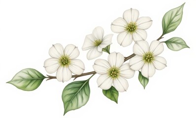 Canvas Print - Delicate white flowers with green leaves