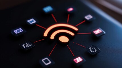 Poster - A stylized Wi-Fi icon surrounded by various app symbols, representing connectivity and digital communication.