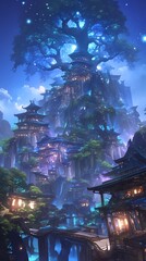 Wall Mural - A fantasy anime-style Fortress of Solitude radiates ethereal light creating a mystical atmosphere