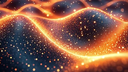 Leinwandbilder - Abstract Glowing Waves: Shimmering orange and blue light particles dance in a fluid and dynamic abstract form, creating a mesmerizing abstract background that evokes feelings of energy and movement.