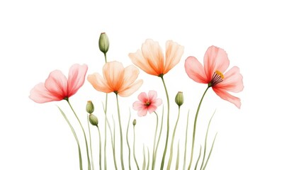 Wall Mural - Delicate pink flowers on a white background