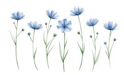 Wall Mural - Blue floral elements on a white background