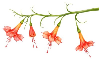 Canvas Print - Vibrant red-orange wildflowers on a branch