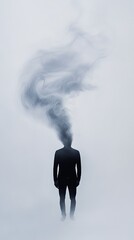 Aufkleber - Smoke billowing from a businessmans head symbolizes the overwhelming stress, burnout, and mental health challenges faced in the high pressure world of work and office life