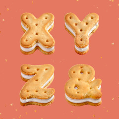 Poster - Crispy tasty font with letters shaped like sandwich cookies.