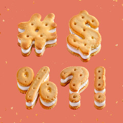 Poster - Crispy tasty font with letters shaped like sandwich cookies.