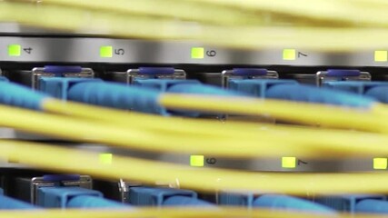 Wall Mural - network server room routers and ethernet cable on network switches background switch ports cables