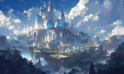 Wall Mural - A fantasy anime-style Fortress of Solitude radiates ethereal light creating a mystical atmosphere