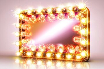 Poster - A retro gold 3d signboard featuring a glowing yellow light bulb, suitable for cinema, casino, marquee, or nightclub billboard design. 3d high-quality render
