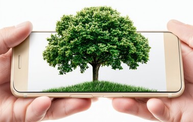Poster - png file of a hand holding a black smartphone with a white screen, isolated on a transparent backgro