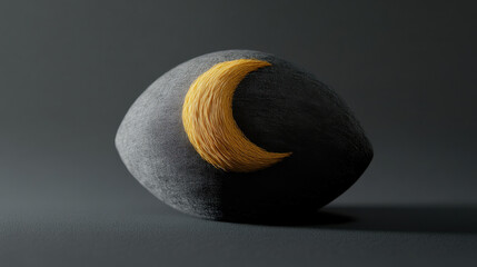 Wall Mural - A velvet-textured juggling ball with a delicate yellow crescent moon embroidery at its core, placed on a single-tone matte background