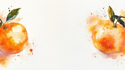 Wall Mural - Two oranges watercolor painting, white background, food blog