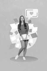 Leinwandbilder - Collage 3d image of pinup pop retro sketch of excited smiling lady holding devices getting love message isolated painting background